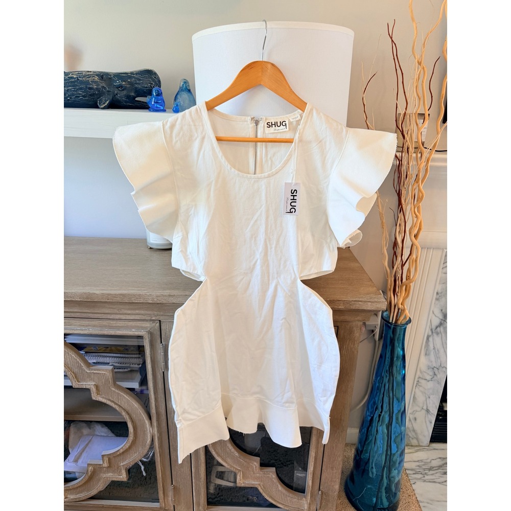 NWT SHUG White August Ruffled Mini Dress Womens White Large